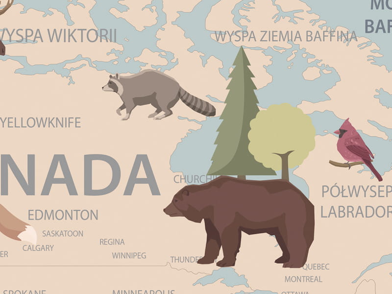 Fototapeta Mapa świata ze zwierzętami i balonami fragment # 1