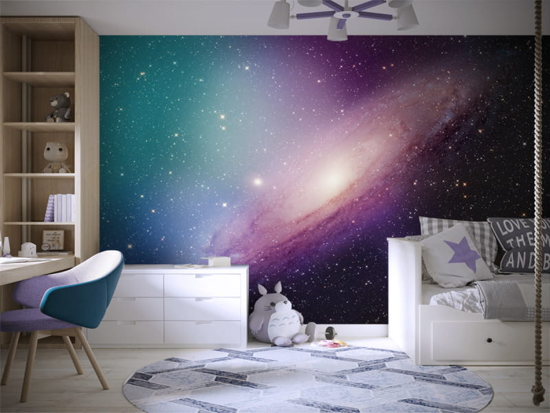 Fototapeta Kolorowy kosmos we wnętrzu pokoju nastolatka