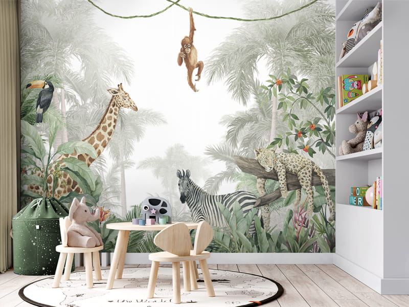 Fototapeta Zwierzęta tropikalne we wnętrzu pokoju dziecka