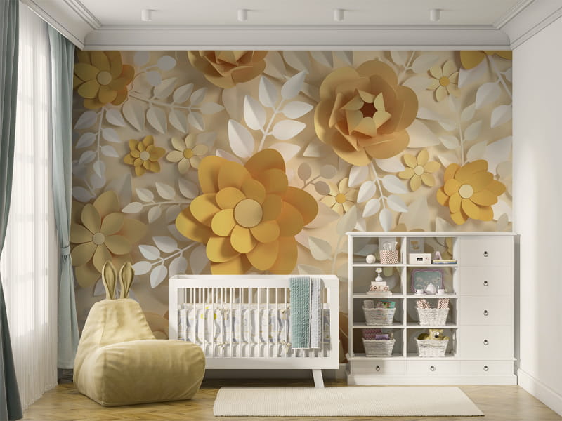 Fototapeta Kwiaty żółte 3D we wnętrzu pokoju dziecka