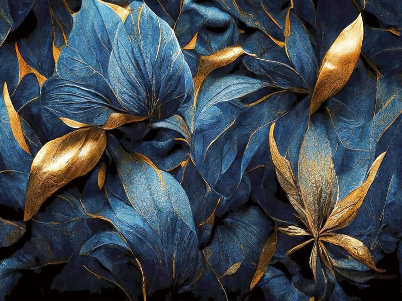 Fototapeta Duże granatowe kwiaty ze złotem