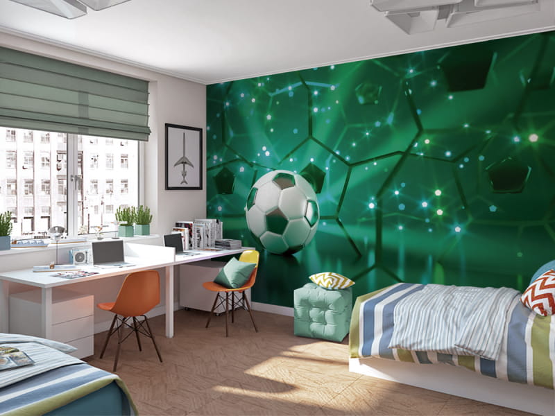 Fototapeta Piłka na zielonym tle we wnętrzu pokoju dziecka