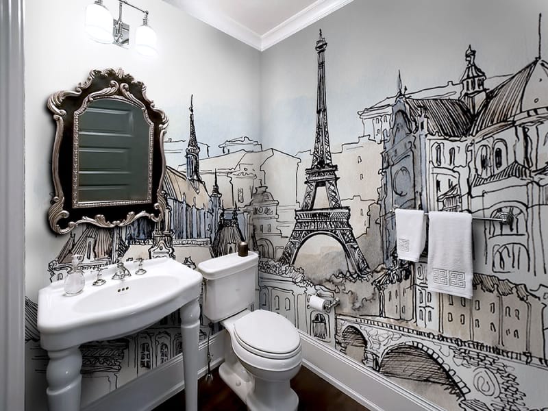 Fototapeta Rysunek Paryża we wnętrzu łazienki