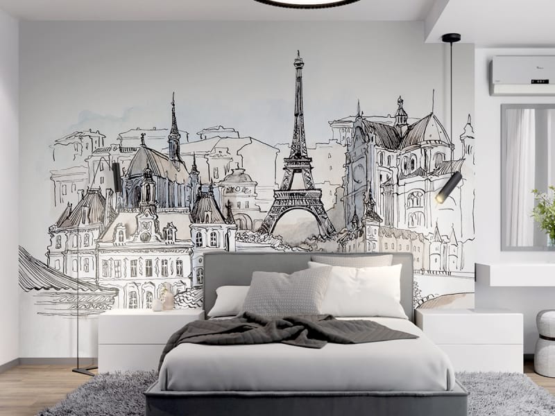 Fototapeta Rysunek Paryża we wnętrzu sypialni