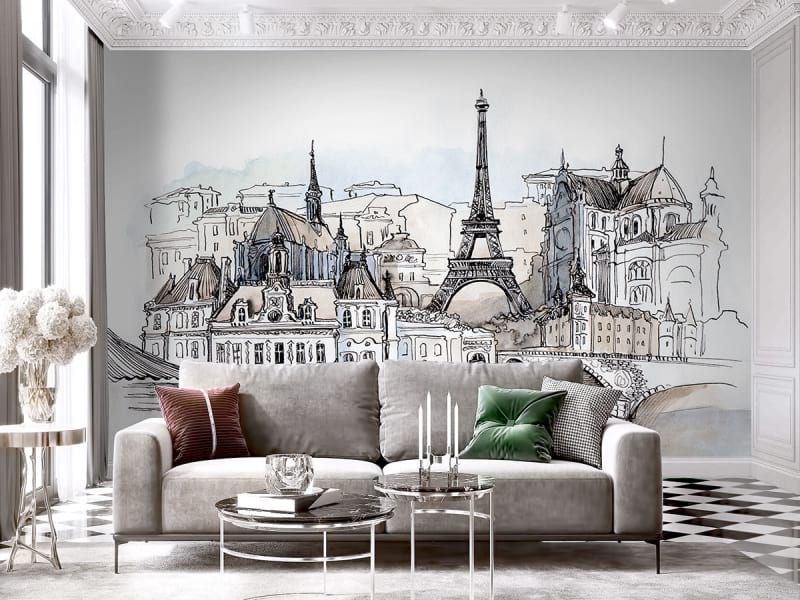 Fototapeta Rysunek Paryża we wnętrzu salonu