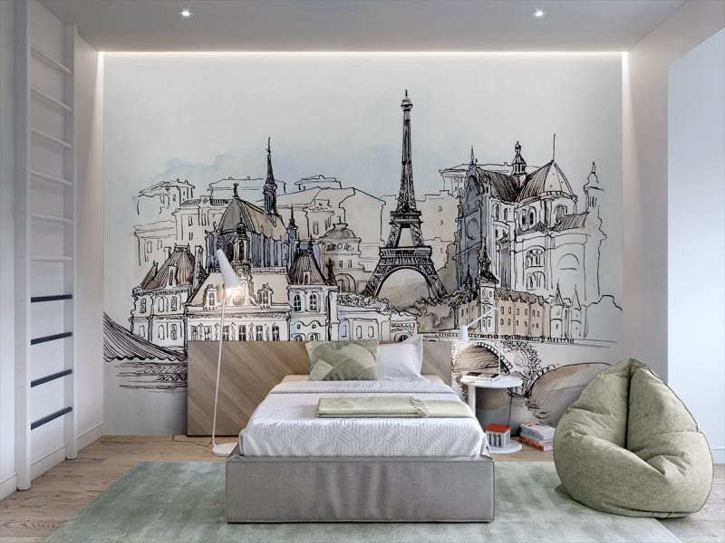 Fototapeta Rysunek Paryża we wnętrzu pokoju nastolatka