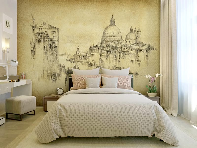Fototapeta Rysunek Wenecji we wnętrzu sypialni
