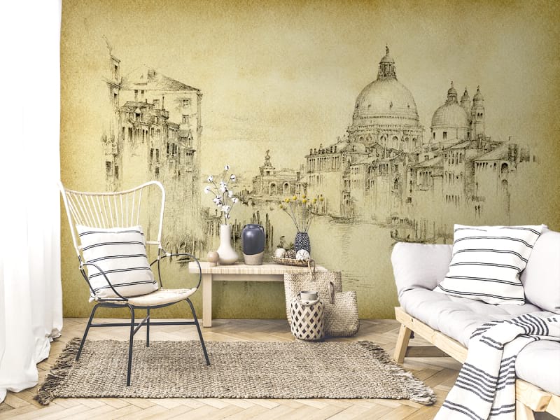 Fototapeta Rysunek Wenecji we wnętrzu salonu