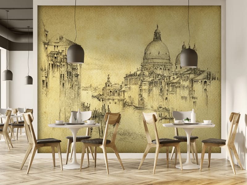 Fototapeta Rysunek Wenecji we wnętrzu kawiarni