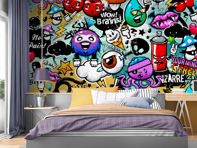Fototapeta Rysunek graffiti we wnętrzu pokoju nastolatka