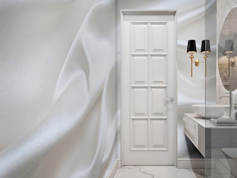 Fototapeta Elegancki biały jedwab we wnętrzu łazienki