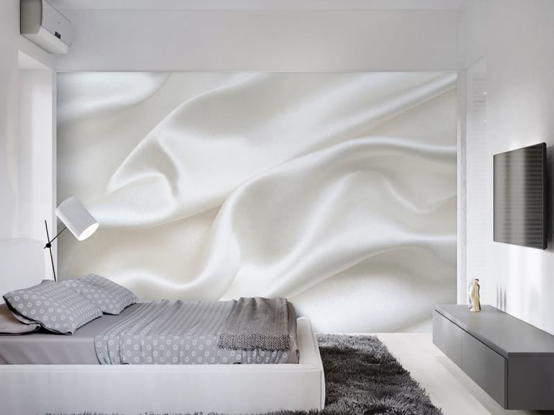 Fototapeta Elegancki biały jedwab we wnętrzu sypialni