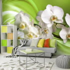 Miniatura fototapety Orchidee na zielonym tle we wnętrzu salonu