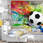 Miniatura fototapety Piłka nożna i farby we wnętrzu pokoju nastolatka