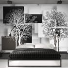Miniatura fototapety Czarno-białe drzewa we wnętrzu sypialni