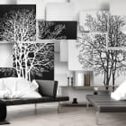 Miniatura fototapety Czarno-białe drzewa we wnętrzu salonu