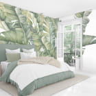 Miniatura fototapety Wzór tropikalnych liści we wnętrzu sypialni