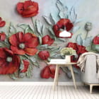 Miniatura fototapety Czerwone kwiaty we wnętrzu salonu