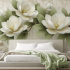 Miniatura fototapety Piękne białe kwiaty we wnętrzu sypialni