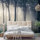 Miniatura fototapety Piękny las we mgle we wnętrzu sypialni