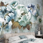Miniatura fototapety Królewskie niebieskie kwiaty 3D we wnętrzu sypialni