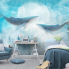 Miniatura fototapety Niebieskie wieloryby we wnętrzu pokoju nastolatka