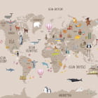 Miniatura fototapety Beżowa mapa ze zwierzętami