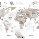 Miniatura fototapety Mapa świata z misiem w pastelowych kolorach