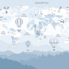 Miniatura fototapety Jasnoniebieska mapa świata z balonami