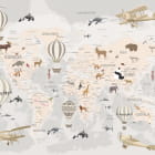 Miniatura fototapety Zwierzęta na beżowej mapie świata