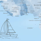 Miniatura fototapety Niebieska mapa świata z samolotami fragment #2