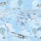 Miniatura fototapety Niebieska mapa świata z samolotami