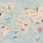 Miniatura fototapety Mapa świata ze zwierzętami i balonami