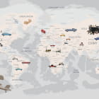 Miniatura fototapety Mapa świata z samochodami