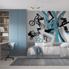 Miniatura fototapety Czarno-niebieskie graffiti we wnętrzu pokoju nastolatka