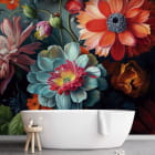 Miniatura fototapety Jaskrawe kwiaty akwarelowe we wnętrzu łazienki
