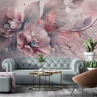 Miniatura fototapety Romantyczne kwiaty na różowym tle we wnętrzu salonu