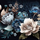 Miniatura fototapety Niebieskie kwiaty na czarnym tle
