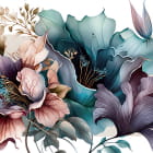 Miniatura fototapety Turkusowe i fioletowe kwiaty na białym tle