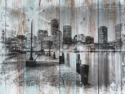 Fototapeta Boston rysunek na drewnie