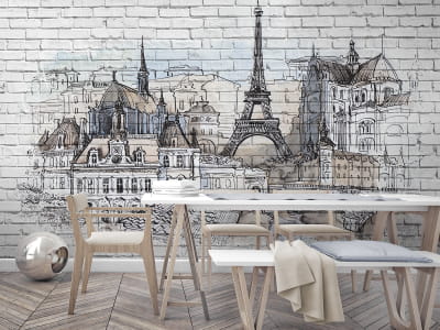 Fototapeta Paryż na ceglanej ścianie