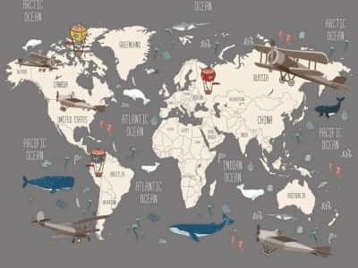 Fototapeta Mapa ze zwierzętami i samolotami