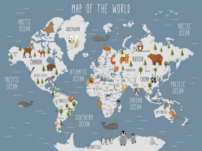 Fototapeta Mapa świata z dzikimi zwierzętami