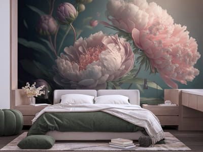 Fototapeta Jasnoróżowe peonie na zielonym tle - mojatapeta.pl