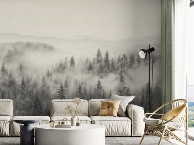 Fototapeta Las sosnowy we mgle