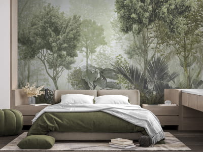 Fototapeta Las spowity poranną mgłą