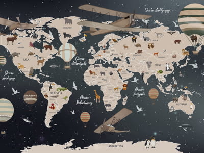 Fototapeta Mapa świata zwierząt w języku polskim