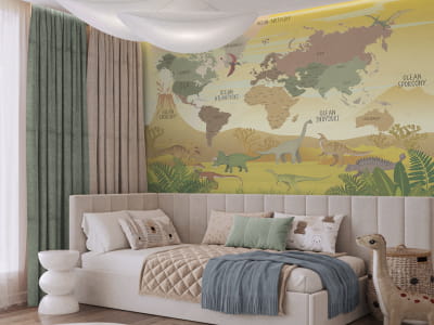 Fototapeta Mapa świata z dinozaurami ( kod: 27199 ) Fototapeta Mapa świata z dinozaurami