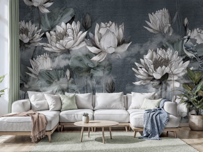 Fototapeta Białe lotosy na szarym tle