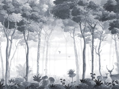 Fototapeta Krajobraz leśny z jeleniami